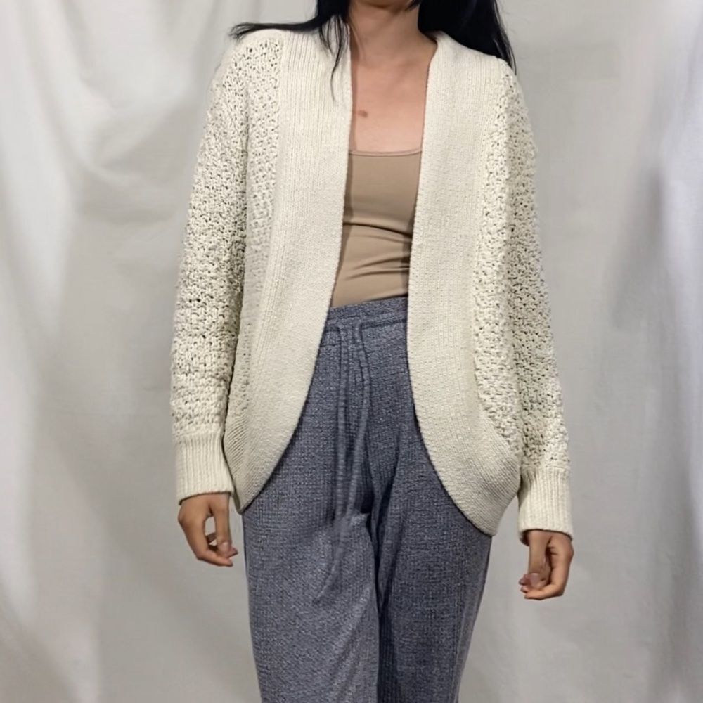 The Korner Off White Boho Loose Fit Cardigan